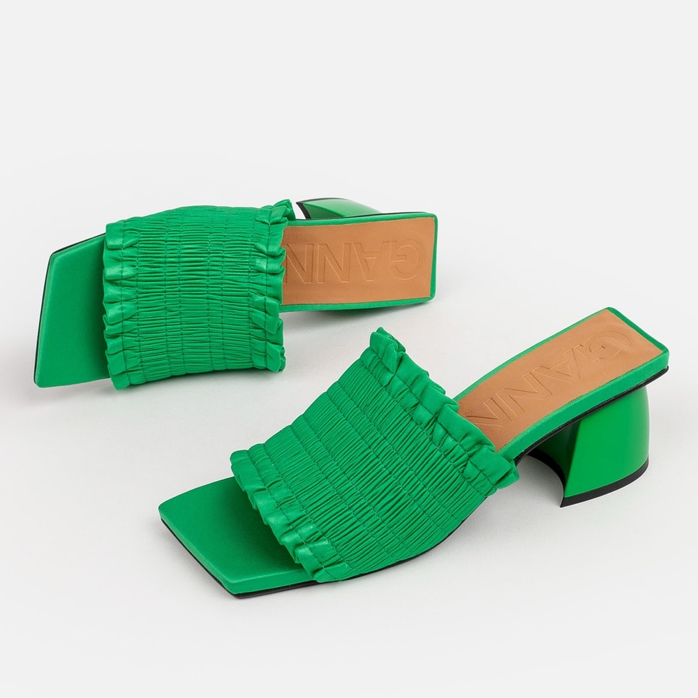 GANNI Smocked Kitten-Heel Mules